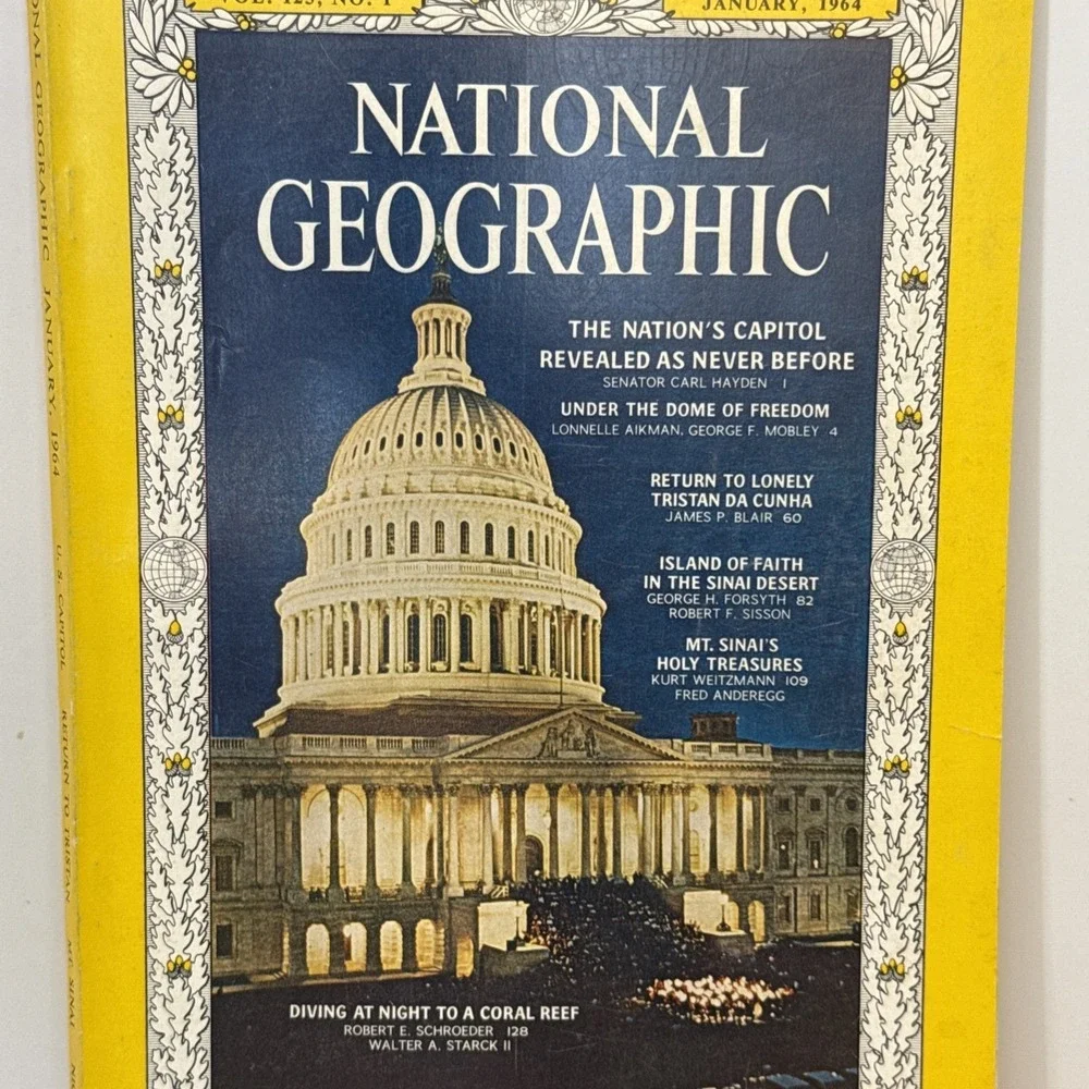 Vintage National Geographic January 1964 US Capitol Cover Night Photo
